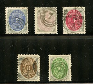 Denmark #16-20 (D169) numerals, perf 14 x 13 1/2 issues, Used, FVF, CV$427.50 - Picture 1 of 2
