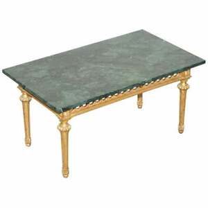 VINTAGE GREEN MARBLE TOP WITH HAND CARVED GOLD GILTWOOD BASE COFFEE TABLE