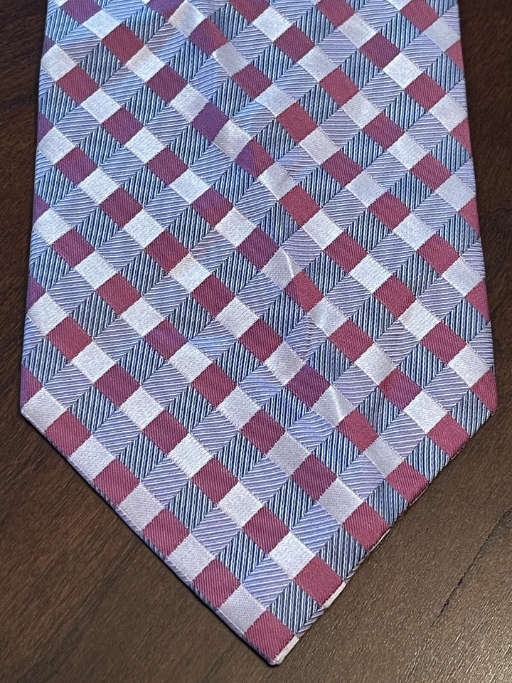 Галстук мужской Merona розовый синий 100% шелк сделано в Китае - Изображение 1 из 4