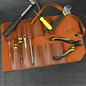 Leather Roll Up Tool Bag Wrench Chisel Pouch Carrier Pocket Storage Organizer - Picture 1 of 13