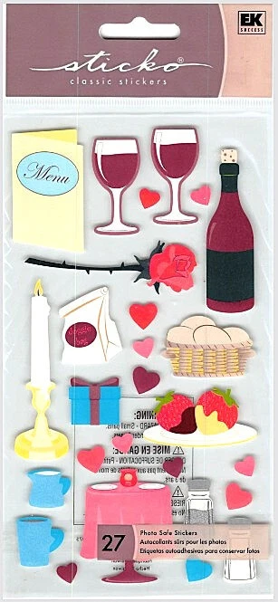 Nuevo en Paquete Ek Éxito Pegatinas Sticko SALIDA A CENAR Vino Comida Rosa Pegatinas de San Valentín Foto 1 de 1