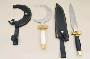 DAGA LUNA MEDIA LUNA, RITUAL ATHAME BOLINE, CUCHILLO HECHO A MANO HUESO Y MANGO DE CUERNO - Imagen 1 de 6