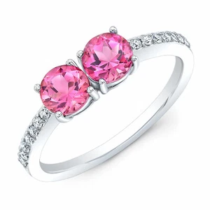 Turmalina Rosa Anillo con Diamante 14K Oro Blanco 1.13TCW Corte Redondo Natural - Imagen 1 de 3