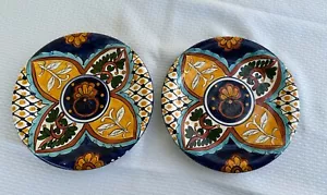 2 Stück. CBK Ltd handbemalte 8,5" Keramik Talavera blau & gelb Teller *LESEN - Bild 1 von 13