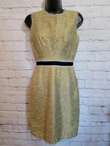 Vintage Milly of New York Size 0 Gold Baby Blue Dress Black Belt Full Zip USA - Picture 1 of 8