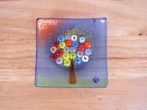 Murano Tree of life trinket dish Made in Italy Cobalt blue Millefiori For Sale! - Picture 1 of 4