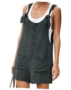 Women's Casual Summer Cotton Linen Rompers Overalls Jumpsuit X-Large Darkgrey - Picture 1 of 7