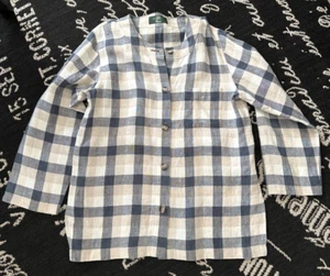 New ORVIS Sz M 12 Beige Blue White Plaid LINEN Shirt JACKET Button Tunic - Picture 1 of 14