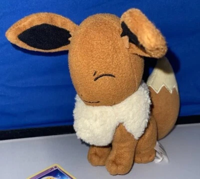 Pokemon Eevee 7” Plush Stuffed Animal Tomy 2017 Closed Eyes Smiling Pokémon - Image 1 of 2