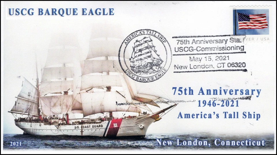 21-168,2021,USCG Barque Eagle,活动封面,图片邮戳,高船,75 号 — 第 1/1 张图片