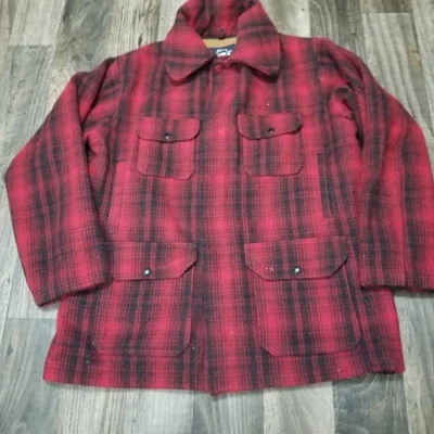 Woolrich Wool Heavy Button Chore Jacket Adult Red Black Plaid Size 42 - Image 1 of 4