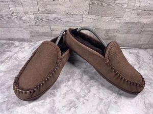 L L Bean slippers Mules Men 11M Wicked Good Shoes Brown Suede Shearling Loafers - Picture 1 of 14