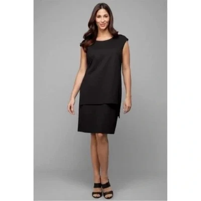 LAFAYETTE 148 Layered Shift Dress Black Petite Small Cap Sleeve Knee Minimalist - Image 1 of 4