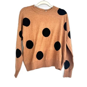 T Tahari Camel Black Polka Dot Sweater | Size S | Cozy Knit Pullover - Picture 1 of 6