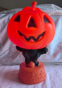 Vintage Blow Mold Jack O Lanterna, Gatto Nero, Scheletri Danzanti Halloween anni 60 - Foto 1 di 7