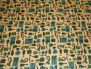 Tela impresa de 3 yardas de colección de algodón icónicos colores de instrumentos musicales de mediados de siglo - Imagen 1 de 4