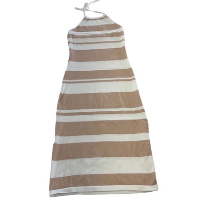 Petal + Pup Dress Womens X Small Tan White Striped Knit Angelina Halter Midi - Image 1 of 4