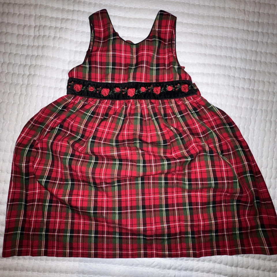 Heartstrings Dress Girls 4T Red Tartan Plaid Sleeveless Belted heavyweight cute - Image 1 of 4