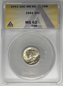 1941 Mercury Dime 10c Coin ANACS MS 62 FB Looks Better  - Picture 1 of 2