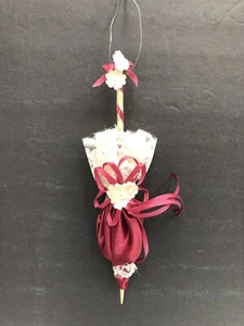 Vintage Victorian Shabby Christmas Ornaments Umbrella Satin Stuffed Ribbon Lace - Picture 1 of 7