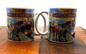 Two Ceramic Mugs Classic Retro Art Steam Railway Embsay & Bolton Abbey Boxed - Picture 1 of 12