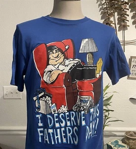 Vintage 80s I deserve This Fathers Day blue T-shirt size M - Picture 1 of 3