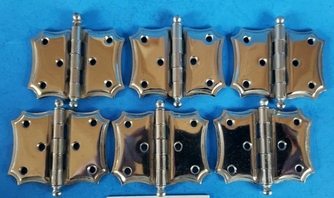 Vtg. Art Deco Cabinet Hinges Chrome/Nickel Plated Flush Mount Butter Fly 3 Pair Cover