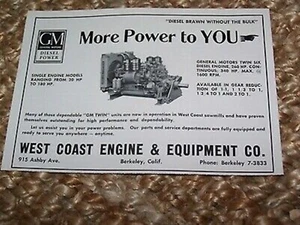 Anuncio impreso vintage c1948, motor diésel General Motors 7,5 X 5,25 pulgadas - Imagen 1 de 1