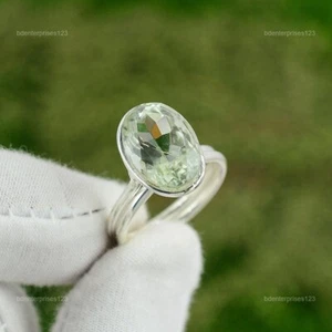 Green Amethyst Gemstone Promise Stackable Bezel Ring Size 7 925 Sterling Silver - Picture 1 of 7