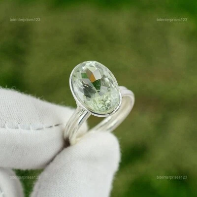 Green Amethyst Gemstone Promise Stackable Bezel Ring Size 7 925 Sterling Silver - Image 1 of 4