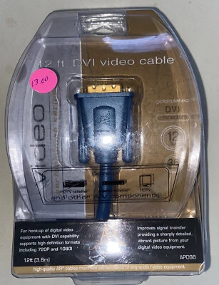 12 ft. Acoustic Research DVI Video Cable DVD VCR HDTV Gold Plated NEW! - Image 1 of 4