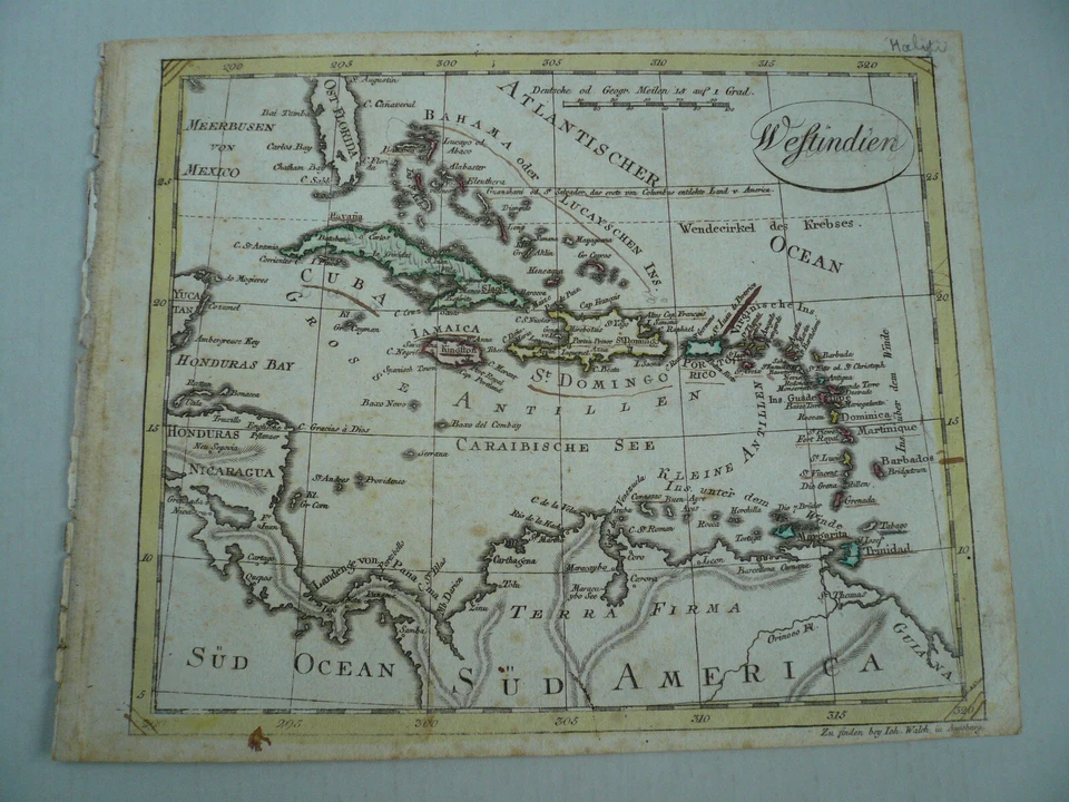 Caribe, año 1820, mapa, Walch Copperengraving, editado por Walch, Foto 1 de 1