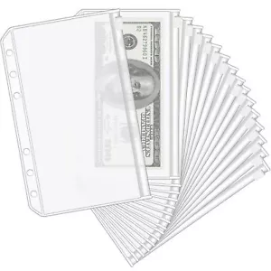 Clear Budgeting Binder Pockets with Zipper 16PCS Organizing Money and Documents - Picture 1 of 8