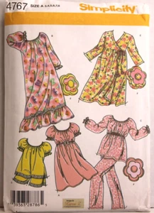 Childs lounge wear nightown, pajamas, robe, pillow sz: 3-8 Simplicity #4767 UncT - Picture 1 of 3