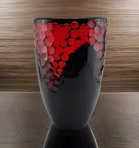 Vintage Murano Lava Glass Vase Italian Art Red Black Label 10"T - Picture 1 of 9