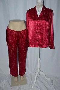 Gilligan & O'Malley Womens Small Red Polk Dot Long Sleeve Silky Pants Night Set - Picture 1 of 10