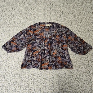 Maeve by Anthropologie Blouse Womens XL Blue Orange Bird Floral Boho Peasant Top - Picture 1 of 24
