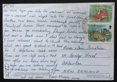 Postal Cook Island 1994 tarifa 80c a Nueva Zelanda (P142) Foto 1 de 2