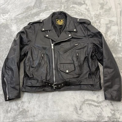 Chaqueta de cuero Unik para hombre 52 negra motociclista motocicleta bombardero Foto 1 de 4