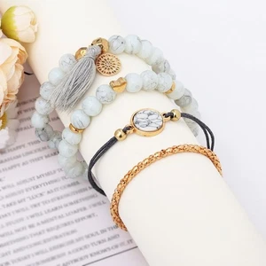 Boho-Love-Bracelet Set Women – 4pcs Beaded Elastic Gift Jewellery Trendy〠 P4R8 - Picture 1 of 12