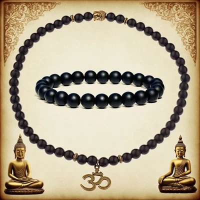 2 Piezas Dije Tibetano OM Buda Colgante Collar Dije Gargantilla Ónix Yoga Pulseras Foto 1 de 4