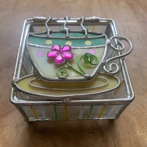 Stained Glass Tea Cup Trinket Box - Picture 1 of 7