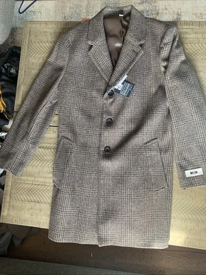 Abrigo de Lana Joseph Abboud Ajuste Moderno Medio Marrón Tweed a Cuadros NUEVO CON ETIQUETAS Foto 1 de 4