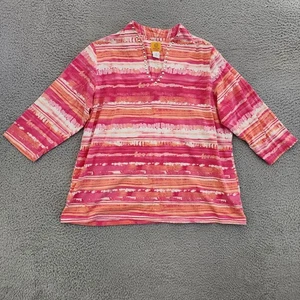 Ruby Rd Shirt Womens 1X Pink Orange Striped Pullover Stud Accent 3/4 Sleeve Top - Picture 1 of 9