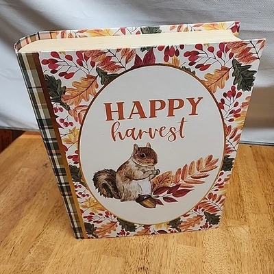 Caja de almacenamiento de libros de otoño grande ardilla calabazas cosecha otoño 14"x11" rasguño Foto 1 de 4