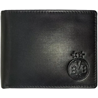 BVB 09 Borussia Dortmund Ledergeldbörse im grauen Schmucksäckchen mit 2 Sternen. - Bild 1 von 4