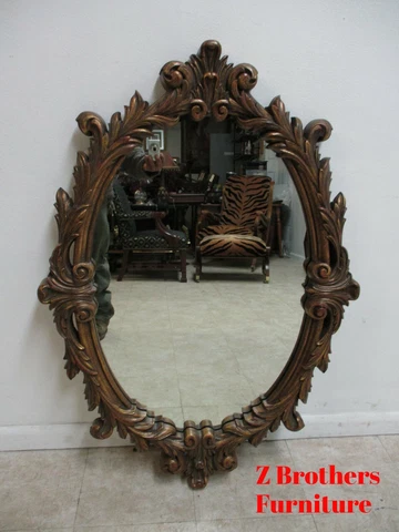 Raschella Home Design French Regency Hanging Wall Mirror Gold Carved Cover