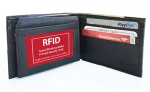 RFID BLOCKING FINE LEATHER MENS BIFOLD WALLET Flap Top 10+ CARD FRONT POCKET - Picture 1 of 10
