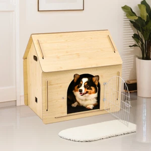 XL Large Cage Wooden Dog Cage Furniture Dog Crate Dog Kennels House W/ Iron Door - Picture 1 of 10