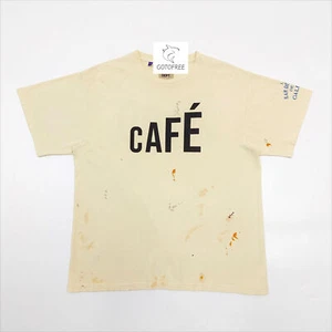 GOTOFREE 25SS APRICOT  GDEPT SPLASH-INK T SHIRT GRAFFITI SHORT SUMMER TOP TEE - Picture 1 of 8